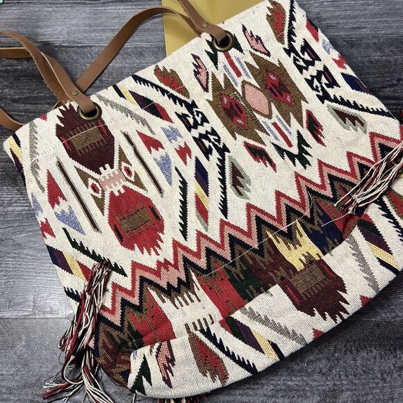 Ray L A Boho TapestryTote Bag Fringe Woven Tapestry Large Shoulder Purse - Picture 7 of 9